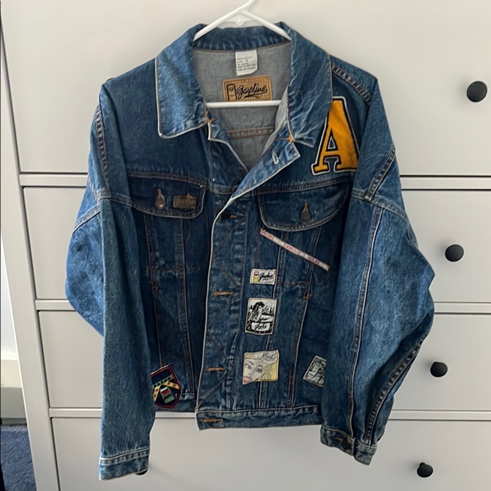 Gasoline Brand Vintage  Jean Jacket with Yellow A Patch and other patches